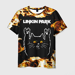 Футболка мужская Linkin Park рок кот и огонь, цвет: 3D-принт