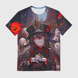 Футболка мужская Ху тао с призраками - Геншин, цвет: 3D-принт