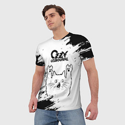 Футболка мужская Ozzy Osbourne рок кот на светлом фоне, цвет: 3D-принт — фото 2