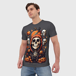 Футболка мужская Хэллоуин скелет с тыквами, цвет: 3D-принт — фото 2