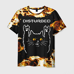 Футболка мужская Disturbed рок кот и огонь, цвет: 3D-принт