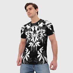 Футболка мужская Цветы орнамент чб, цвет: 3D-принт — фото 2