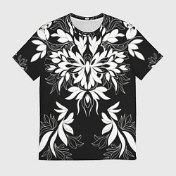 Футболка мужская Цветы орнамент чб, цвет: 3D-принт