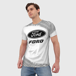 Футболка мужская Ford speed на светлом фоне со следами шин, цвет: 3D-принт — фото 2