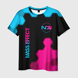 Футболка мужская Mass Effect - neon gradient: надпись, символ, цвет: 3D-принт