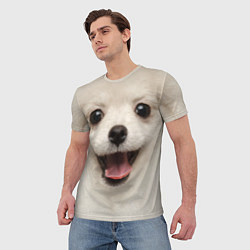 Футболка мужская Белая собачка - Померанский Шпиц, цвет: 3D-принт — фото 2