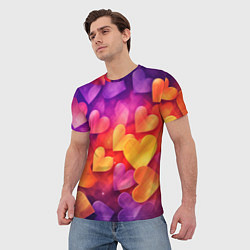 Футболка мужская Разноцветные сердечки, цвет: 3D-принт — фото 2