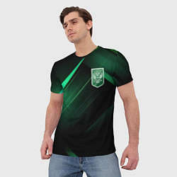 Футболка мужская Герб РФ зеленый черный фон, цвет: 3D-принт — фото 2
