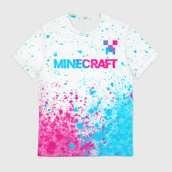 Футболка мужская Minecraft neon gradient style: символ сверху, цвет: 3D-принт