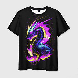 Футболка мужская Неоновый космический дракон, цвет: 3D-принт