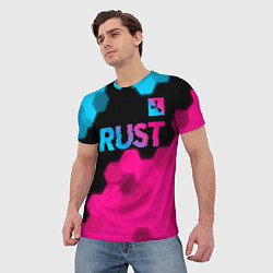 Футболка мужская Rust - neon gradient: символ сверху, цвет: 3D-принт — фото 2