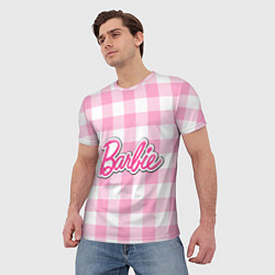 Футболка мужская Барби лого розовая клетка, цвет: 3D-принт — фото 2