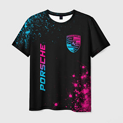 Футболка мужская Porsche - neon gradient: надпись, символ, цвет: 3D-принт