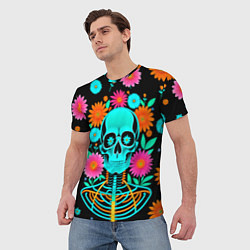Футболка мужская Неоновый скелет в цветах, цвет: 3D-принт — фото 2