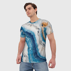 Футболка мужская Узор волна голубой океанический агат, цвет: 3D-принт — фото 2