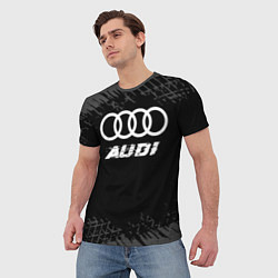 Футболка мужская Audi speed на темном фоне со следами шин, цвет: 3D-принт — фото 2