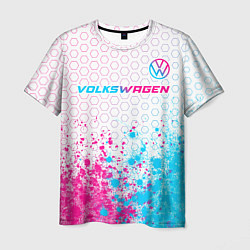 Футболка мужская Volkswagen neon gradient style: символ сверху, цвет: 3D-принт