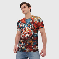 Футболка мужская Красная панда в цветах, цвет: 3D-принт — фото 2