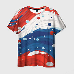 Футболка мужская Брызги красок в цветах флага РФ, цвет: 3D-принт