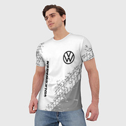 Футболка мужская Volkswagen speed на светлом фоне со следами шин: н, цвет: 3D-принт — фото 2