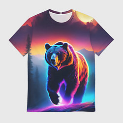 Футболка мужская Люминесцентный медведь гризли, цвет: 3D-принт