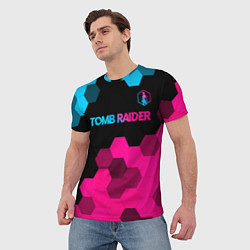 Футболка мужская Tomb Raider - neon gradient: символ сверху, цвет: 3D-принт — фото 2