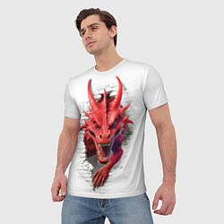 Футболка мужская Красный дракон выглядывает из стены, цвет: 3D-принт — фото 2
