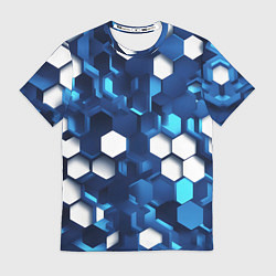 Футболка мужская Cyber hexagon Blue, цвет: 3D-принт