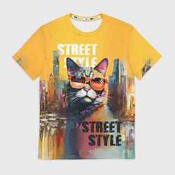 Футболка мужская Кот в городе - street style, цвет: 3D-принт