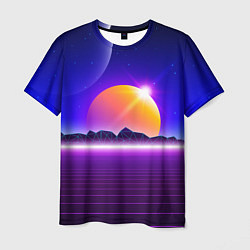 Футболка мужская Mountains - sun - space - vaporwave, цвет: 3D-принт