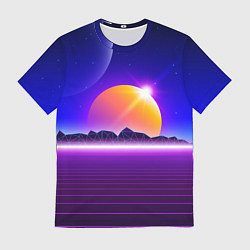 Футболка мужская Mountains - sun - space - vaporwave, цвет: 3D-принт