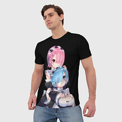 Футболка мужская Re: zero - близняшки горничные, цвет: 3D-принт — фото 2