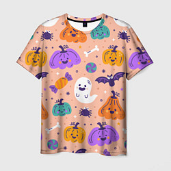 Футболка мужская Halloween - pumpkins and ghosts, цвет: 3D-принт