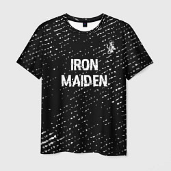 Футболка мужская Iron Maiden glitch на темном фоне: символ сверху, цвет: 3D-принт