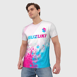Футболка мужская Suzuki neon gradient style: символ сверху, цвет: 3D-принт — фото 2