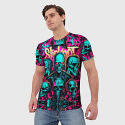 Футболка мужская Slipknot на фоне рок черепов, цвет: 3D-принт — фото 2