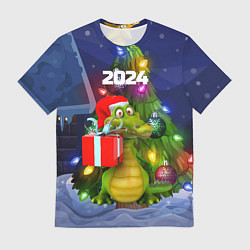 Футболка мужская Дракон с подарком у елки, цвет: 3D-принт