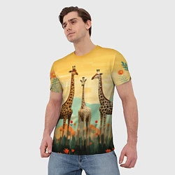 Футболка мужская Три жирафа в стиле фолк-арт, цвет: 3D-принт — фото 2