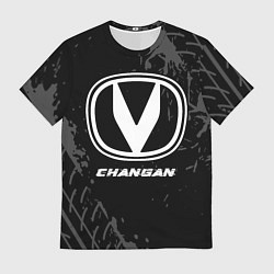 Футболка мужская Changan speed на темном фоне со следами шин, цвет: 3D-принт