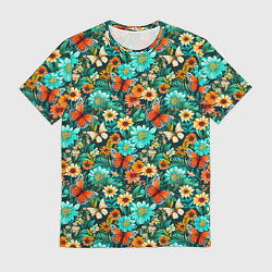 Футболка мужская Бабочки в цветах паттерн, цвет: 3D-принт