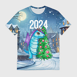 Футболка мужская Дракон у новогодней елки 2024, цвет: 3D-принт