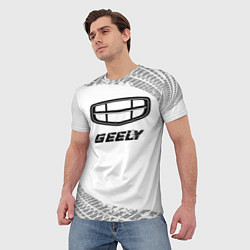 Футболка мужская Geely speed на светлом фоне со следами шин, цвет: 3D-принт — фото 2
