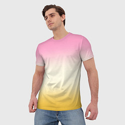 Футболка мужская Розовый бежевый желтый градиент, цвет: 3D-принт — фото 2