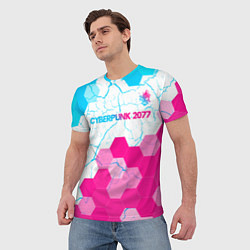 Футболка мужская Cyberpunk 2077 neon gradient style посередине, цвет: 3D-принт — фото 2