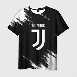 Футболка мужская Juventus спорт краски черно белый, цвет: 3D-принт