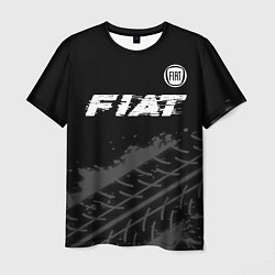 Футболка мужская Fiat speed на темном фоне со следами шин посередин, цвет: 3D-принт