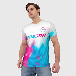 Футболка мужская Nissan neon gradient style посередине, цвет: 3D-принт — фото 2