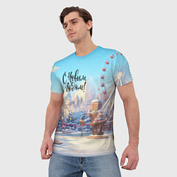 Футболка мужская С новым годом новогодний город, цвет: 3D-принт — фото 2