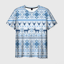 Футболка мужская Blue sweater with reindeer, цвет: 3D-принт