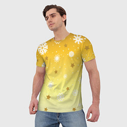 Футболка мужская Снежинки и звезды на желтом, цвет: 3D-принт — фото 2